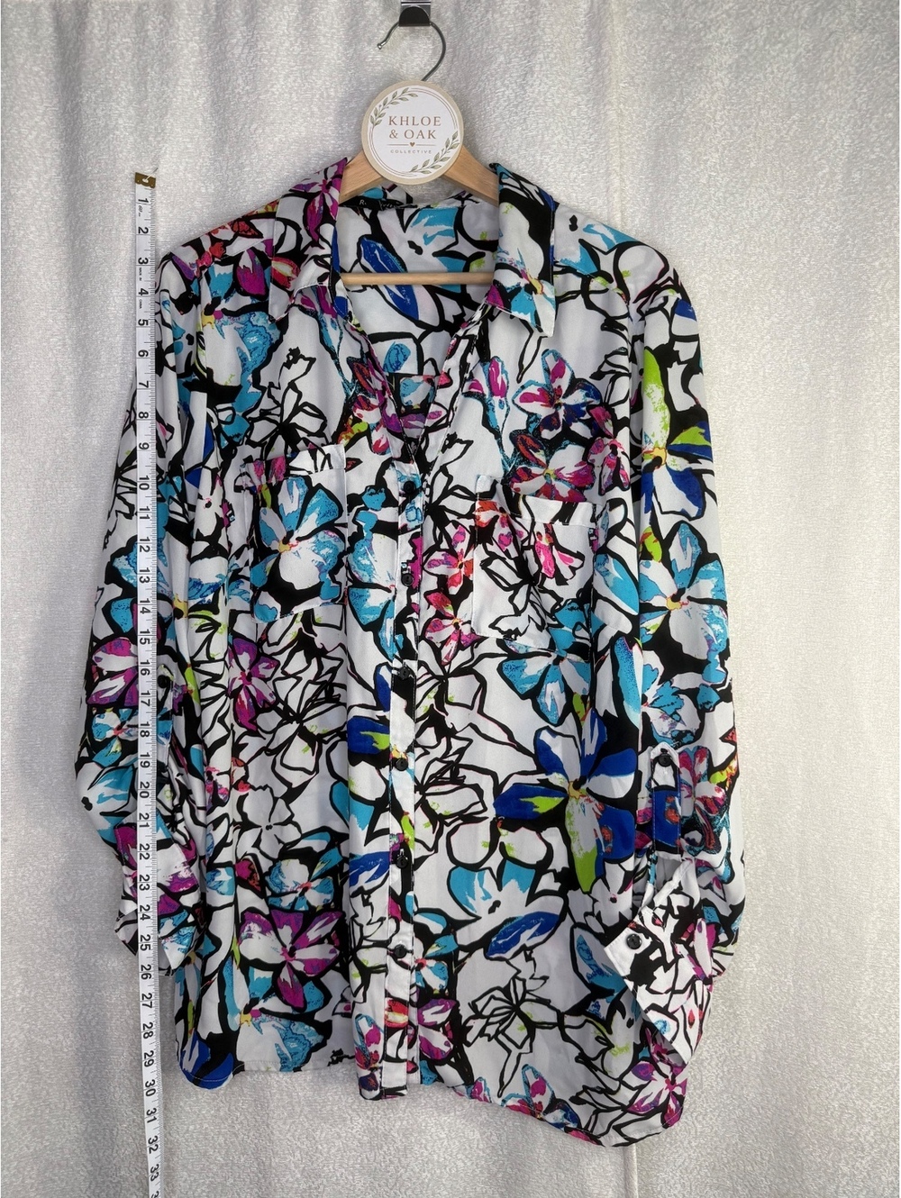 Relativity Women's 2X Floral Print Button-Up Blouse